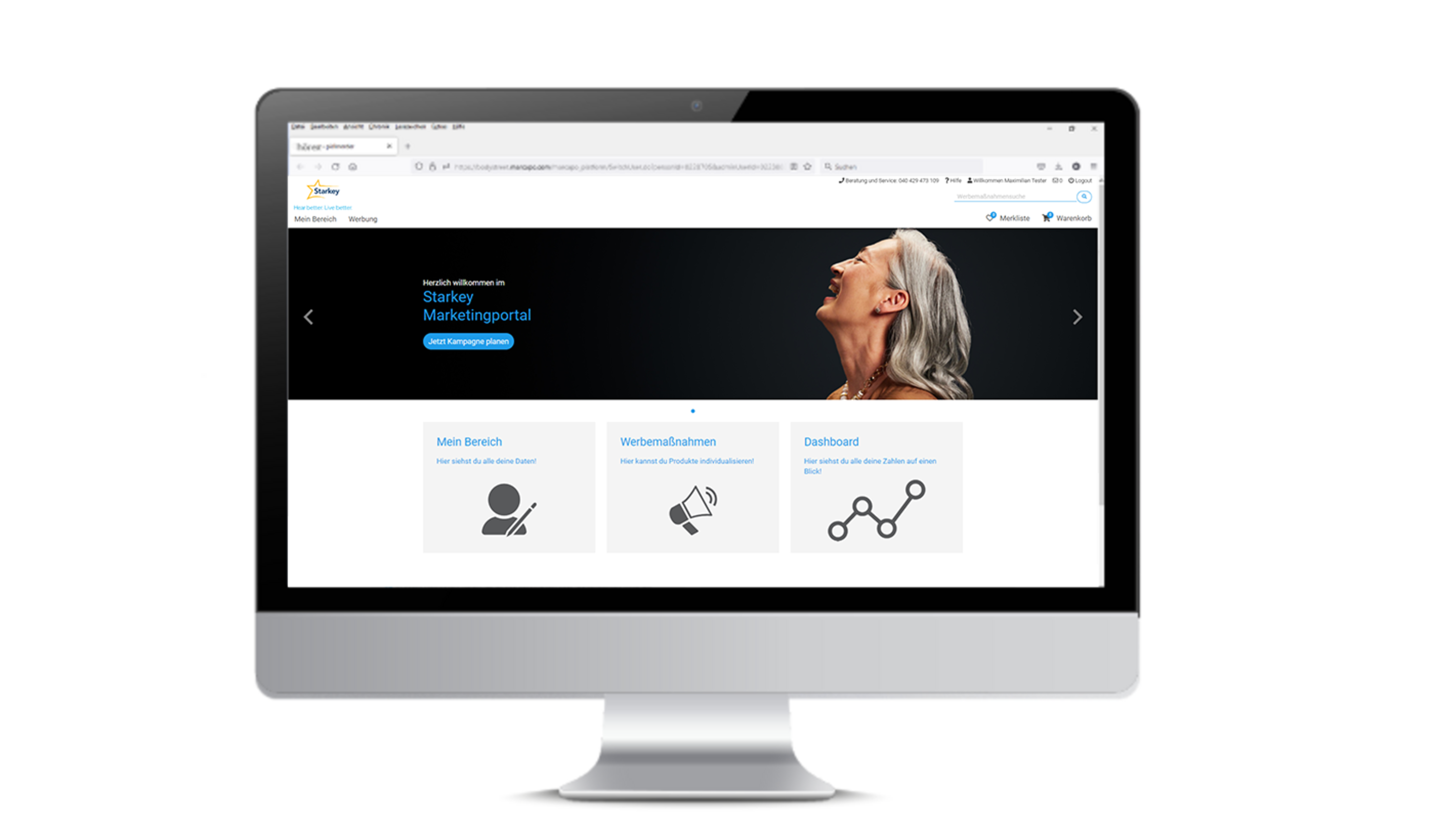 Bildschirm mit der Startseite vom Starkey Marketingportal